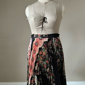 Black and Pink Pleated Midi Skirt for Cocktail